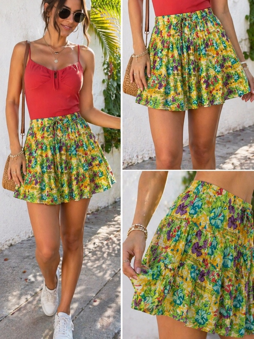 Aeropostale coconut girl Tropical floral pleated mini skirt w/ elastic waistband